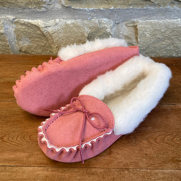 Ladies pink moccasin on sale slippers