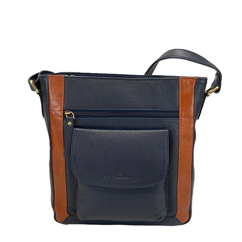 Rowallan Leather Riperton Cross Body / Shoulder Bag - Style: 31-2900 Navy/Tan