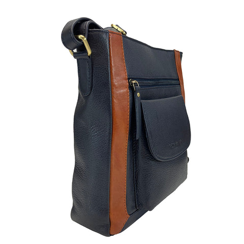 Rowallan Leather Riperton Cross Body / Shoulder Bag - Style: 31-2900 Navy/Tan