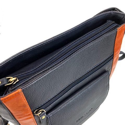 Rowallan Leather Riperton Cross Body / Shoulder Bag - Style: 31-2900 Navy/Tan