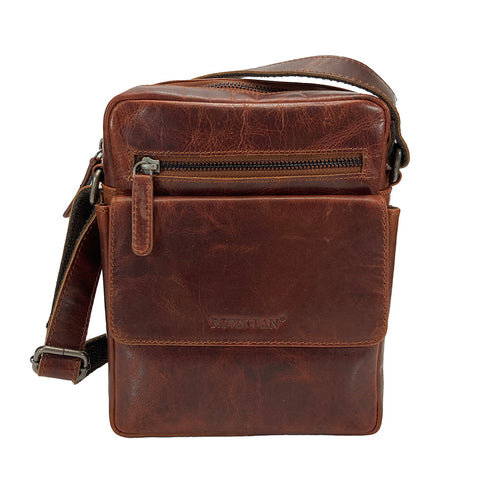 Rowallan Trojan Leather Messenger Cross Body Bag - Style: 31-2909 Cognac