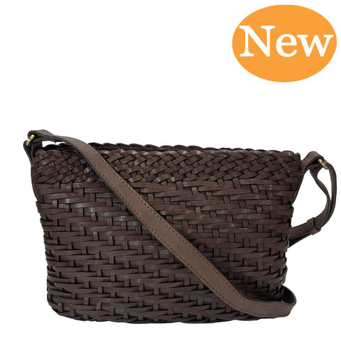 Gianni Conti Woven Leather Shoulder Bag - Style: 4414665 - Dark Brown