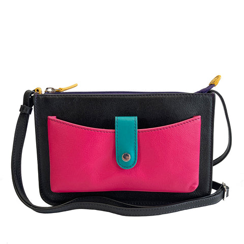 ili New York Leather Cross Body Bag RFID Protected - Style: 6046 - Black Brights