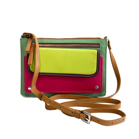 ili New York Leather Cross Body Bag RFID Protected - Style: 6774 - Sage Multi