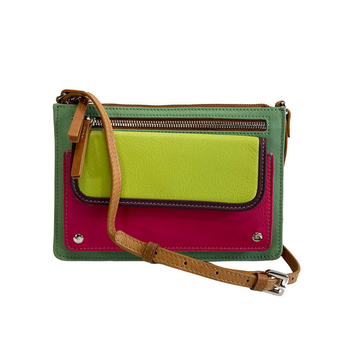 ili New York Leather Cross Body Bag RFID Protected - Style: 6774 - Sage Multi